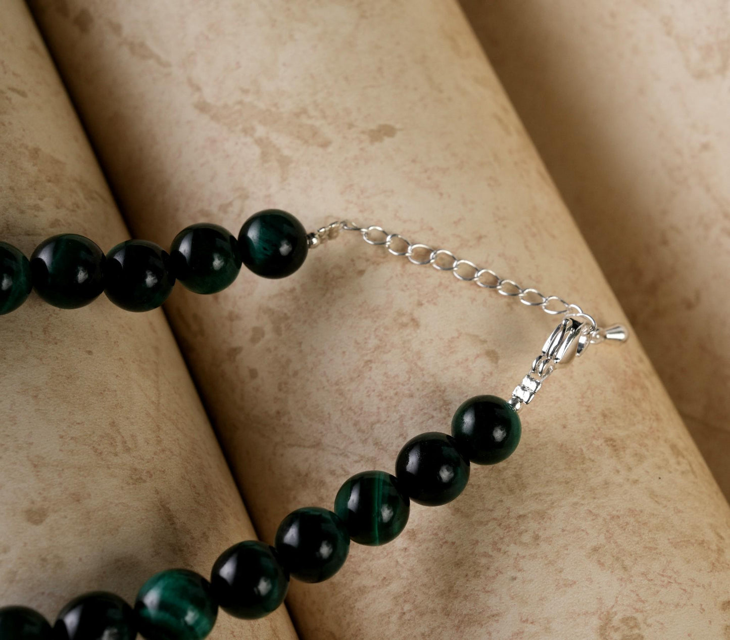 Genuine Green Tiger's Eye Beads Necklace / Handcrafted Adjustable Mala Necklace / 8 MM Round Smooth Beaded Necklace Jewelry For Her -AS & JG