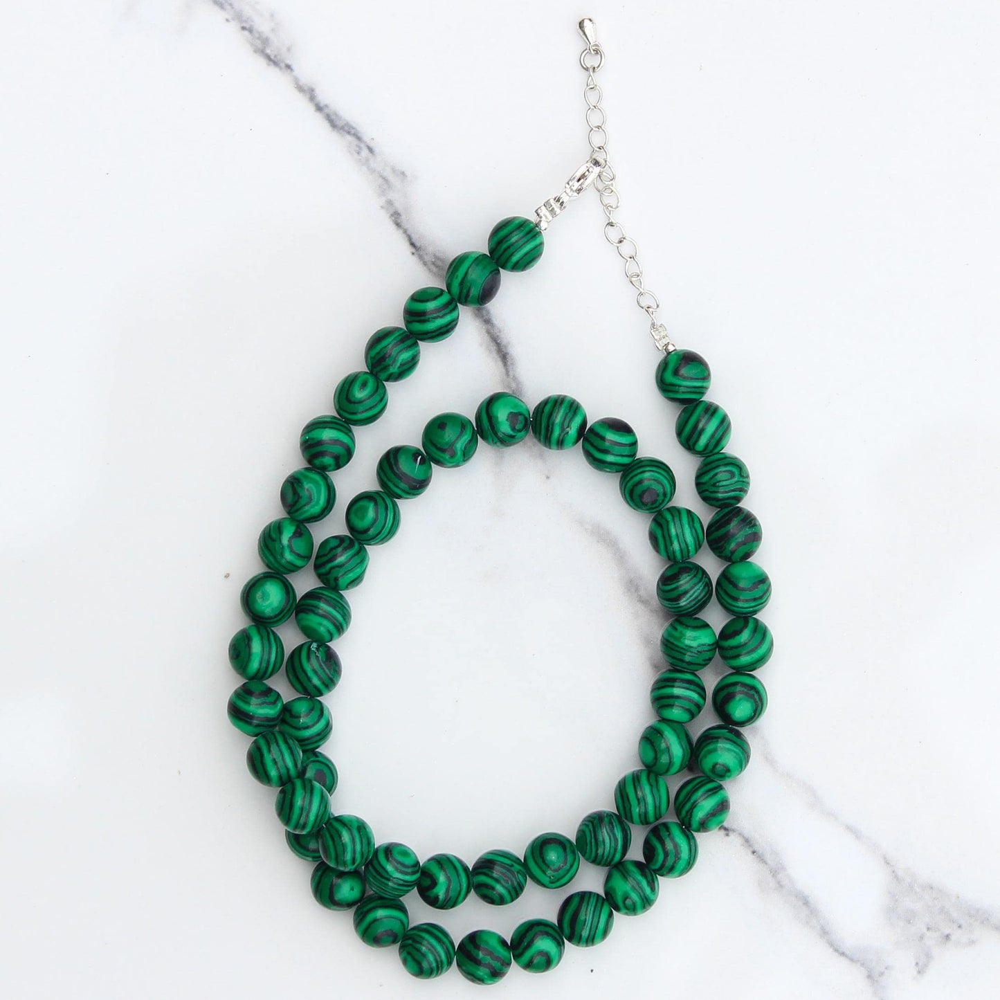 Genuine Malachite Beads Necklace / Handcrafted Adjustable Mala Necklace / 8 MM Round Smooth Beaded Necklace Jewelry For Her - AS & JG