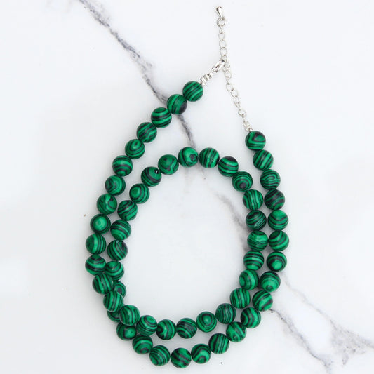 Genuine Malachite Beads Necklace / Handcrafted Adjustable Mala Necklace / 8 MM Round Smooth Beaded Necklace Jewelry For Her - AS & JG