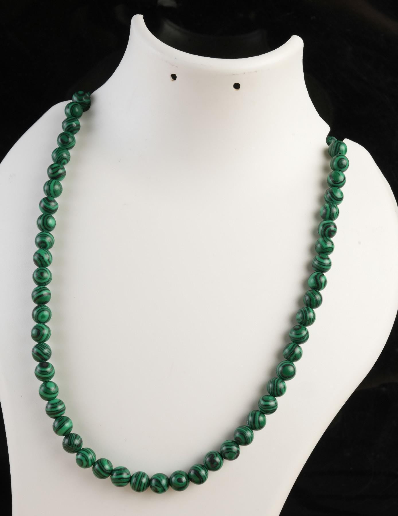 Genuine Malachite Beads Necklace / Handcrafted Adjustable Mala Necklace / 8 MM Round Smooth Beaded Necklace Jewelry For Her - AS & JG