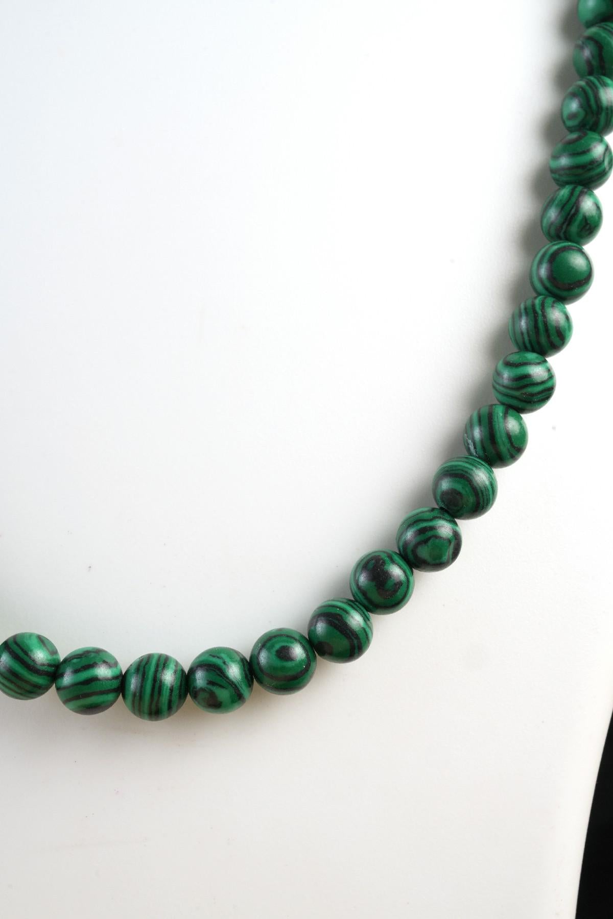Genuine Malachite Beads Necklace / Handcrafted Adjustable Mala Necklace / 8 MM Round Smooth Beaded Necklace Jewelry For Her - AS & JG