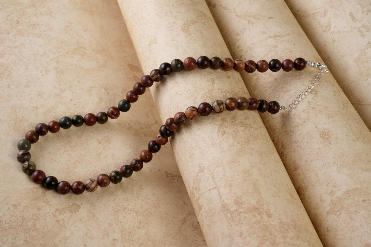 Genuine Picasso Jasper Beads Necklace / Handcrafted Adjustable Mala Necklace / 8 MM Round Smooth Beaded Necklace Jewelry For Her - AS & JG