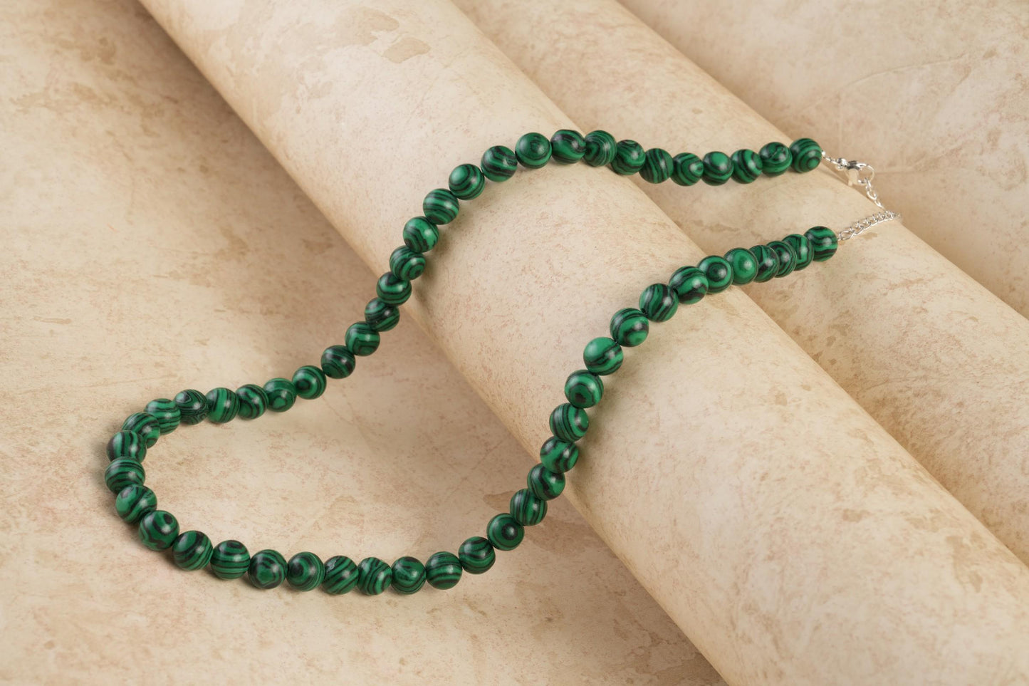 Genuine Malachite Beads Necklace / Handcrafted Adjustable Mala Necklace / 8 MM Round Smooth Beaded Necklace Jewelry For Her - AS & JG