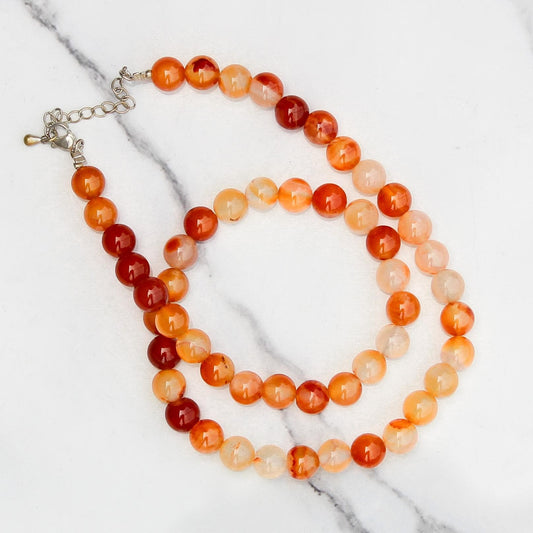 Genuine Carnelian Beads Necklace / Handcrafted Adjustable Mala Necklace / 8 MM Round Smooth Beaded Necklace Jewelry For Her - AS & JG