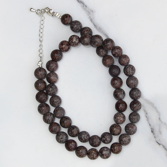 Genuine Brown Snowflake Obsidian Beads Necklace / Handcrafted Adjustable Mala Necklace / 8 MM Round Smooth Beaded Necklace Jewelry For Her