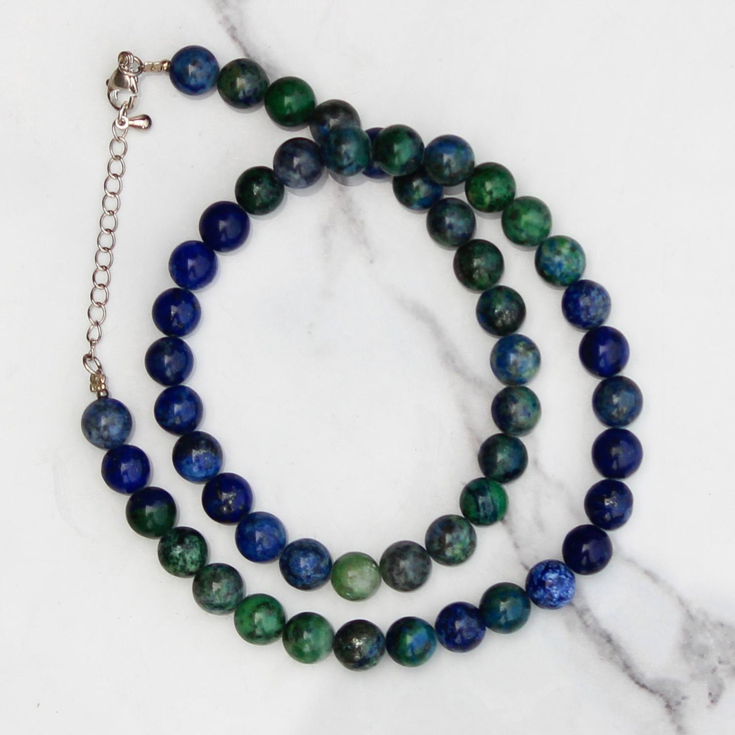 Genuine Azurite Malachite Beads Necklace / Handcrafted Adjustable Mala Necklace / 8 MM Round Smooth Beaded Necklace Jewelry For Her -AS & JG