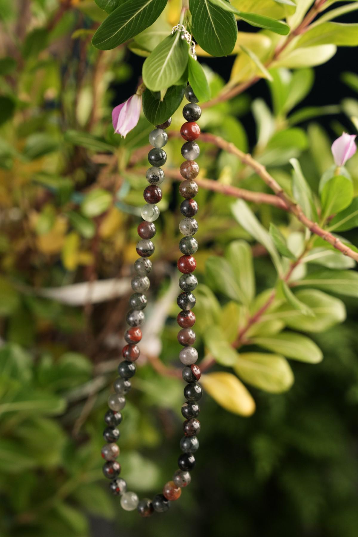 Genuine Bloodstone Beads Necklace / Handcrafted Adjustable Mala Necklace / 8 MM Round Smooth Beaded Necklace Jewelry For Her - AS & JG