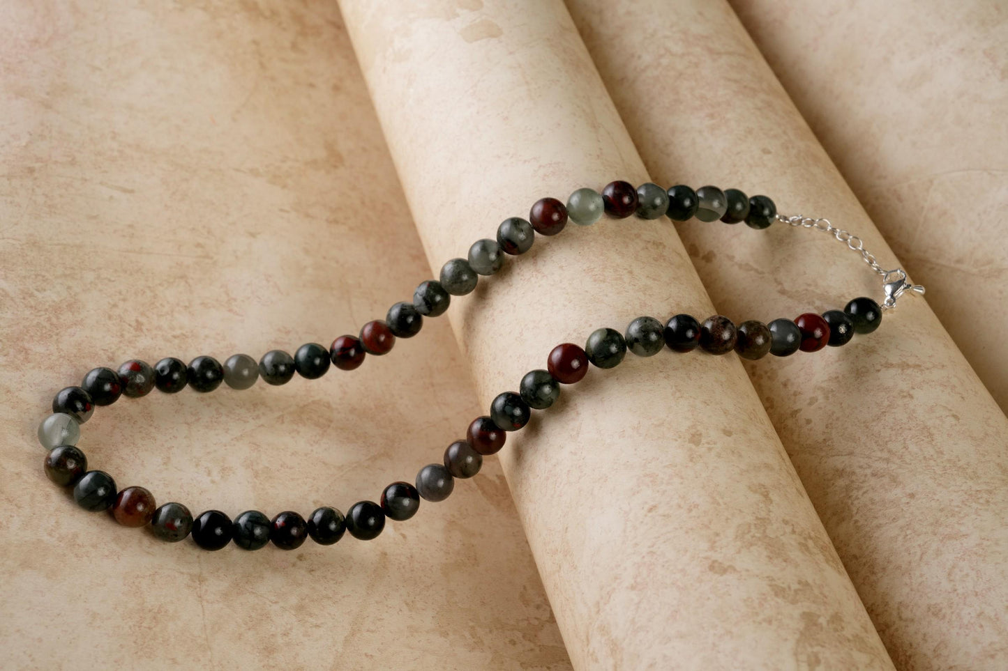 Genuine Bloodstone Beads Necklace / Handcrafted Adjustable Mala Necklace / 8 MM Round Smooth Beaded Necklace Jewelry For Her - AS & JG
