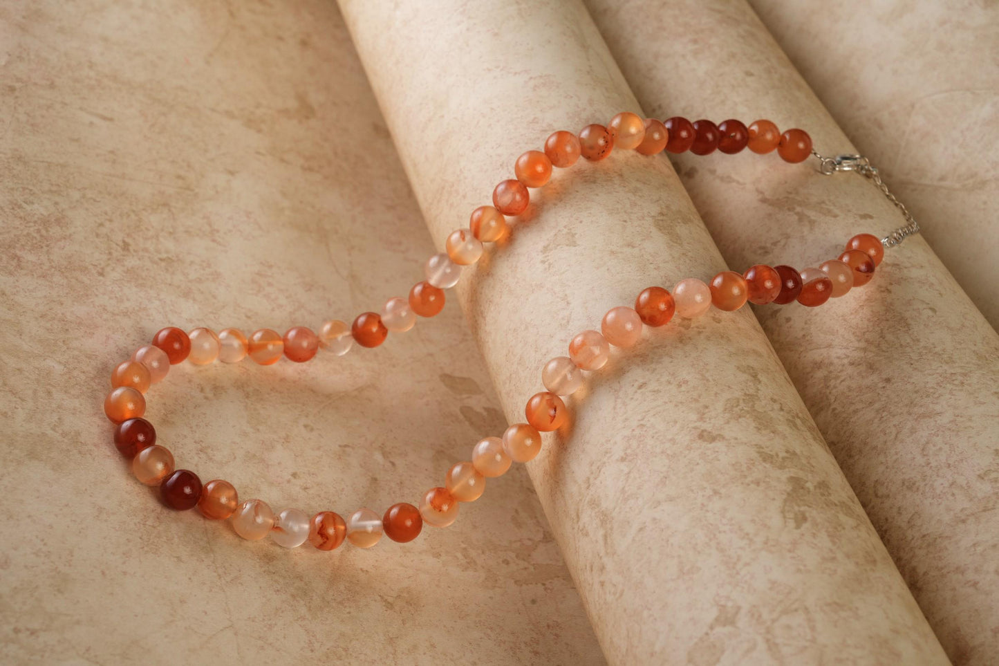 Genuine Carnelian Beads Necklace / Handcrafted Adjustable Mala Necklace / 8 MM Round Smooth Beaded Necklace Jewelry For Her - AS & JG