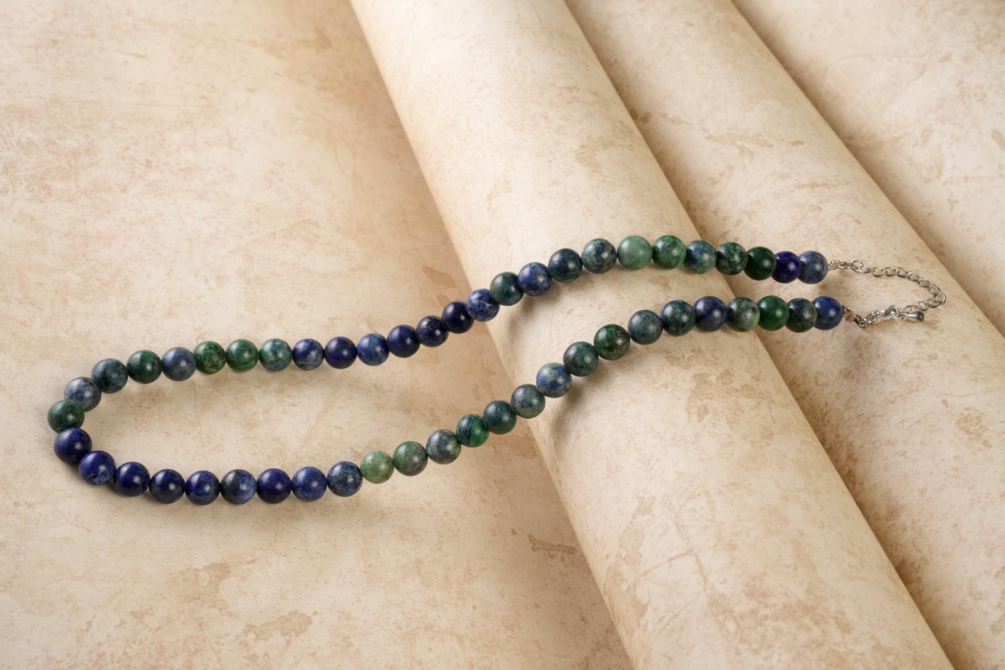 Genuine Azurite Malachite Beads Necklace / Handcrafted Adjustable Mala Necklace / 8 MM Round Smooth Beaded Necklace Jewelry For Her -AS & JG