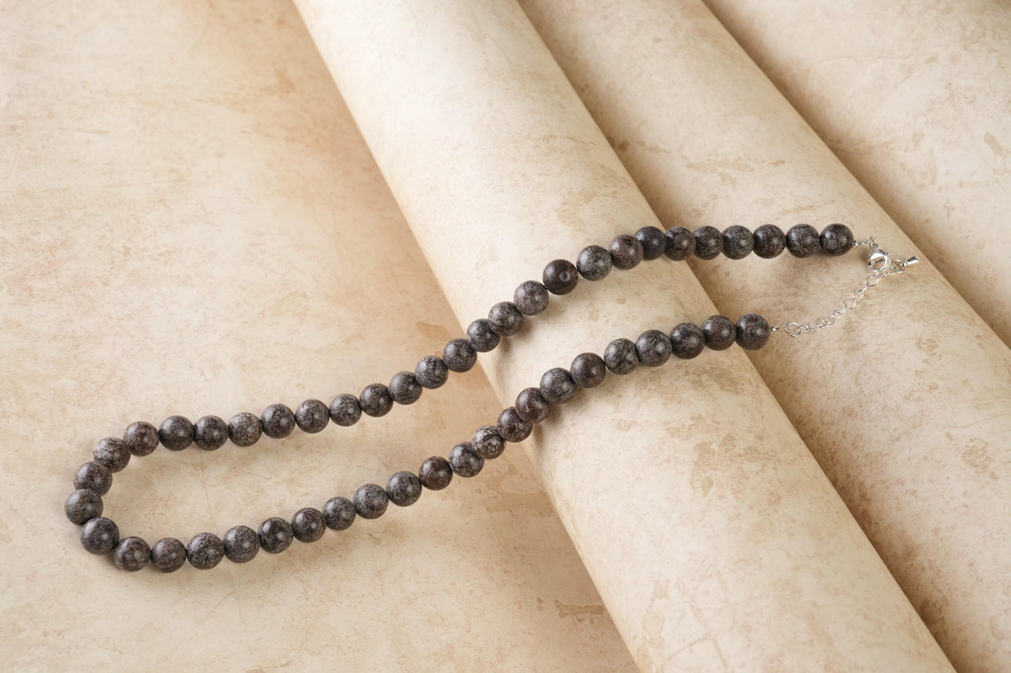 Genuine Brown Snowflake Obsidian Beads Necklace / Handcrafted Adjustable Mala Necklace / 8 MM Round Smooth Beaded Necklace Jewelry For Her