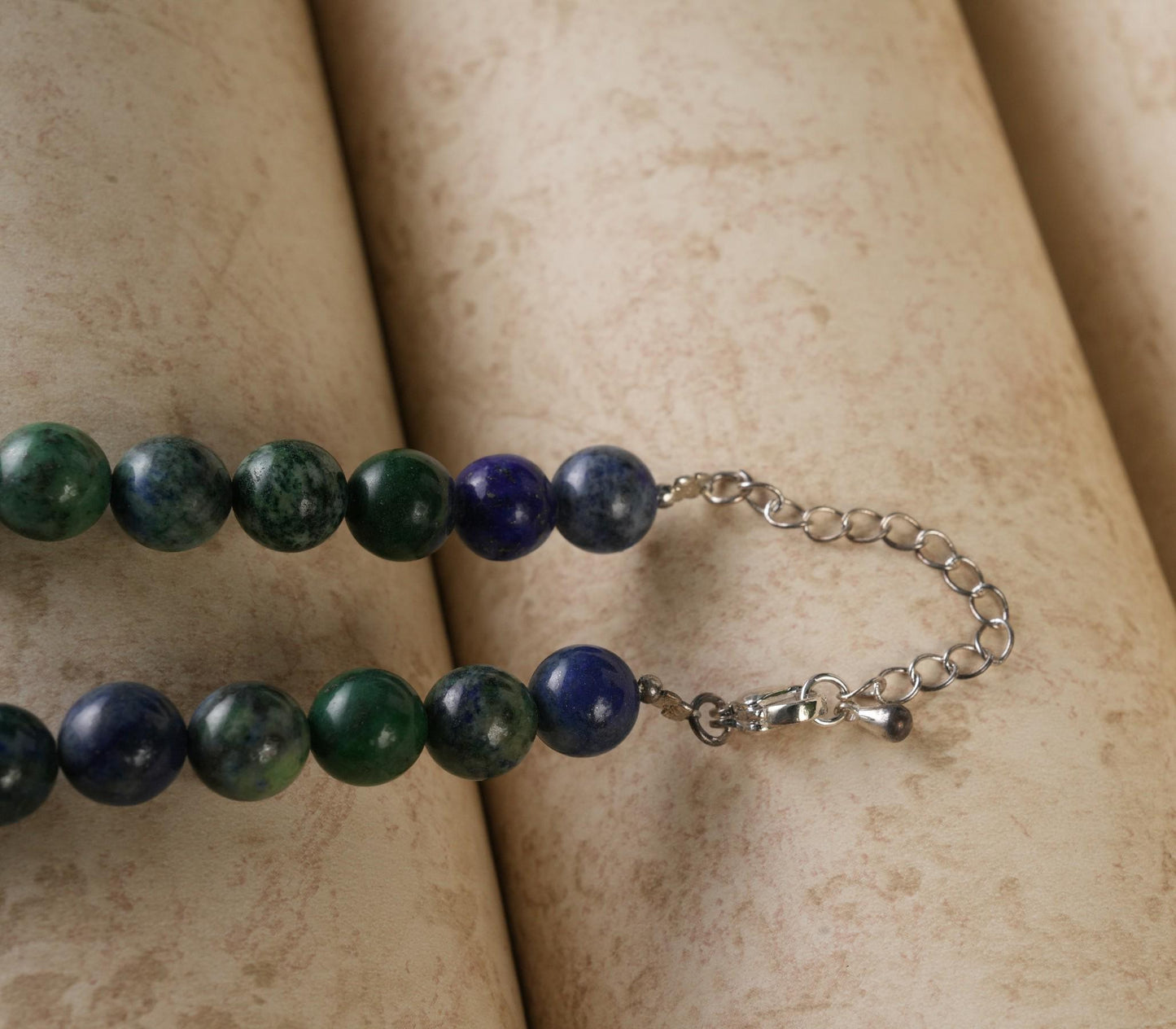 Genuine Azurite Malachite Beads Necklace / Handcrafted Adjustable Mala Necklace / 8 MM Round Smooth Beaded Necklace Jewelry For Her -AS & JG