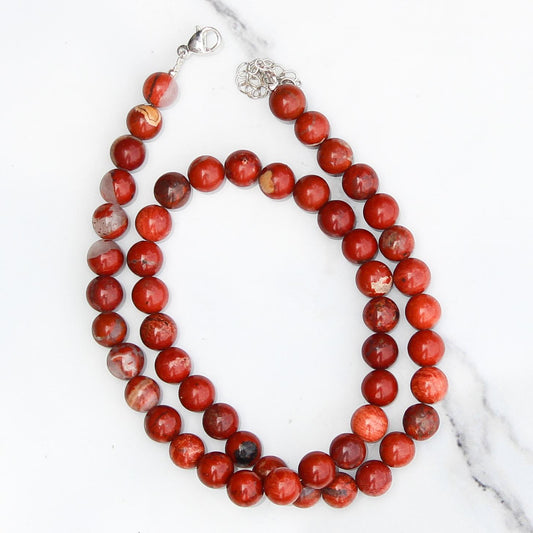 Genuine Red Jasper Beads Necklace / Handcrafted Adjustable Mala Necklace / 8 MM Round Smooth Beaded Necklace Jewelry For Her - AS & JG