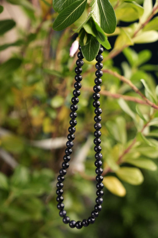 Genuine Blue Sandstone Beads Necklace / Handcrafted Adjustable Mala Necklace / 8 MM Round Smooth Beaded Necklace Jewelry For Her - AS & JG