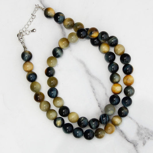 Genuine Pietersite Tiger's Eye Beads Necklace / Handcrafted Adjustable Mala Necklace / 8 MM Round Smooth Beaded Necklace Jewelry For Her