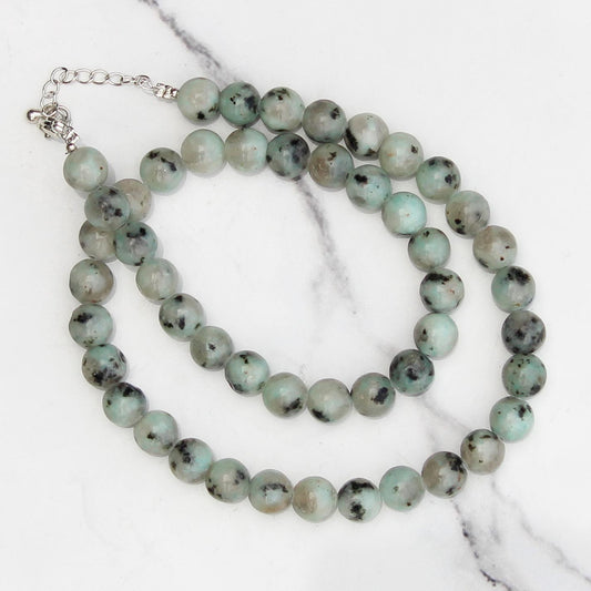 Genuine Kiwi Jasper Beads Necklace / Handcrafted Adjustable Mala Necklace / 8 MM Round Smooth Beaded Necklace Jewelry For Her - AS & JG