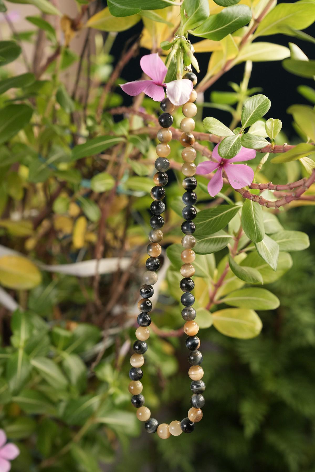 Genuine Pietersite Tiger's Eye Beads Necklace / Handcrafted Adjustable Mala Necklace / 8 MM Round Smooth Beaded Necklace Jewelry For Her