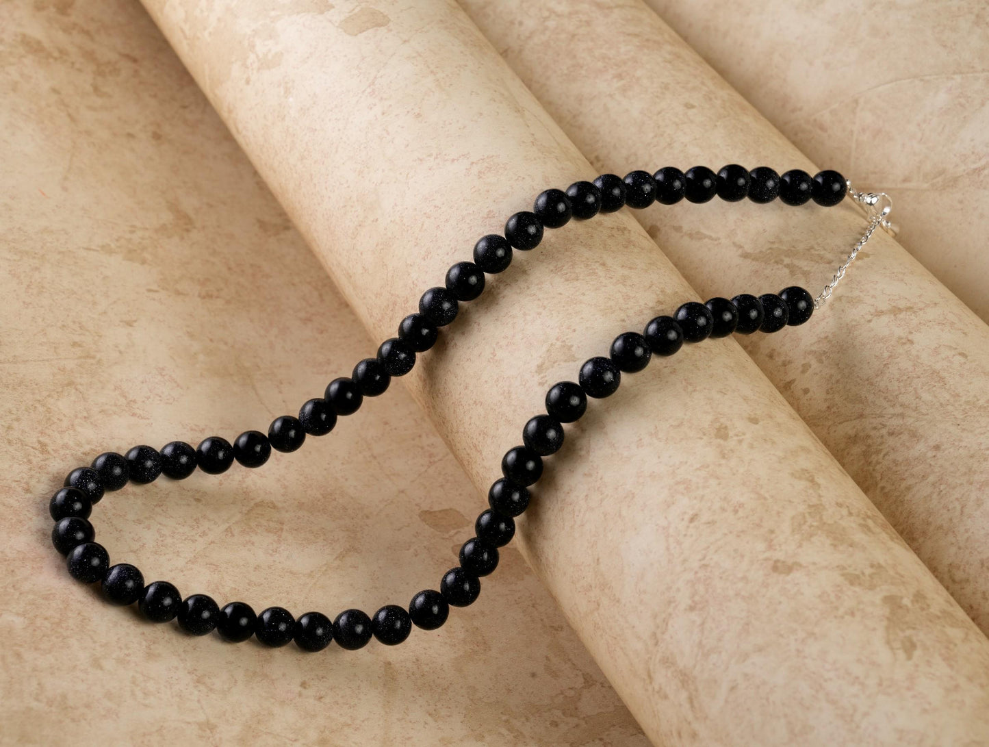 Genuine Blue Sandstone Beads Necklace / Handcrafted Adjustable Mala Necklace / 8 MM Round Smooth Beaded Necklace Jewelry For Her - AS & JG