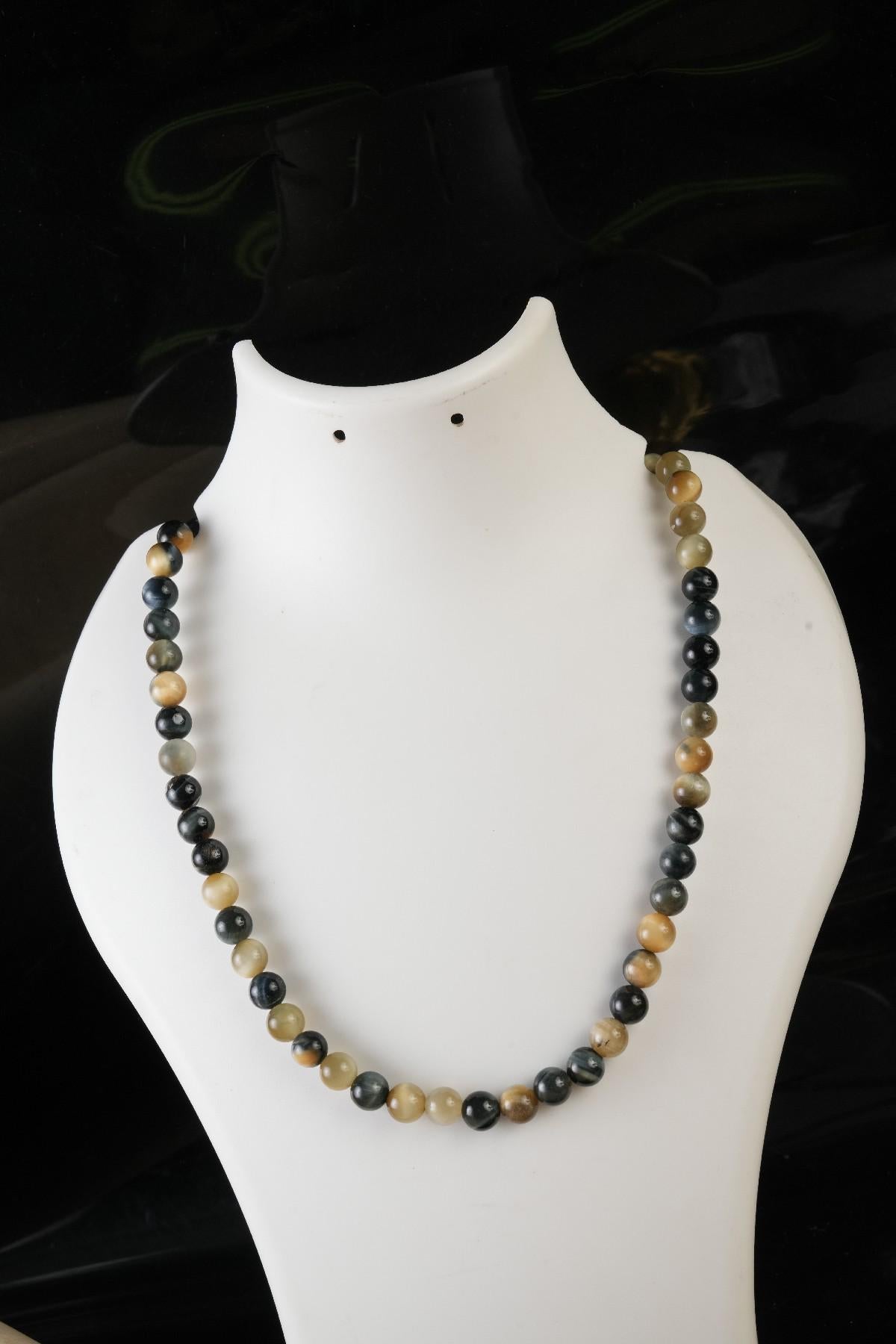 Genuine Pietersite Tiger's Eye Beads Necklace / Handcrafted Adjustable Mala Necklace / 8 MM Round Smooth Beaded Necklace Jewelry For Her