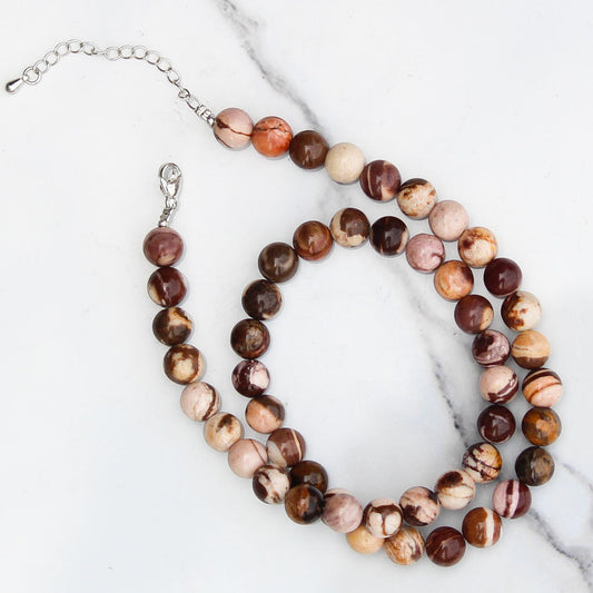 Genuine Australian Zebra Jasper Beads Necklace / Handcrafted Adjustable Mala Necklace / 8 MM Round Smooth Beaded Necklace Jewelry For Her