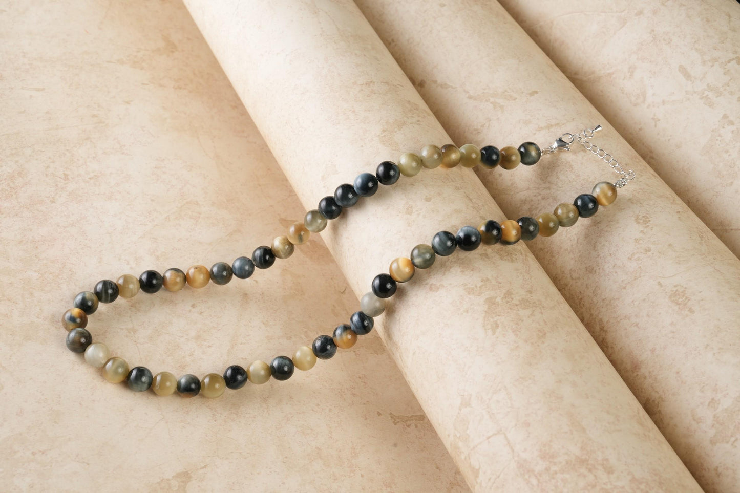 Genuine Pietersite Tiger's Eye Beads Necklace / Handcrafted Adjustable Mala Necklace / 8 MM Round Smooth Beaded Necklace Jewelry For Her