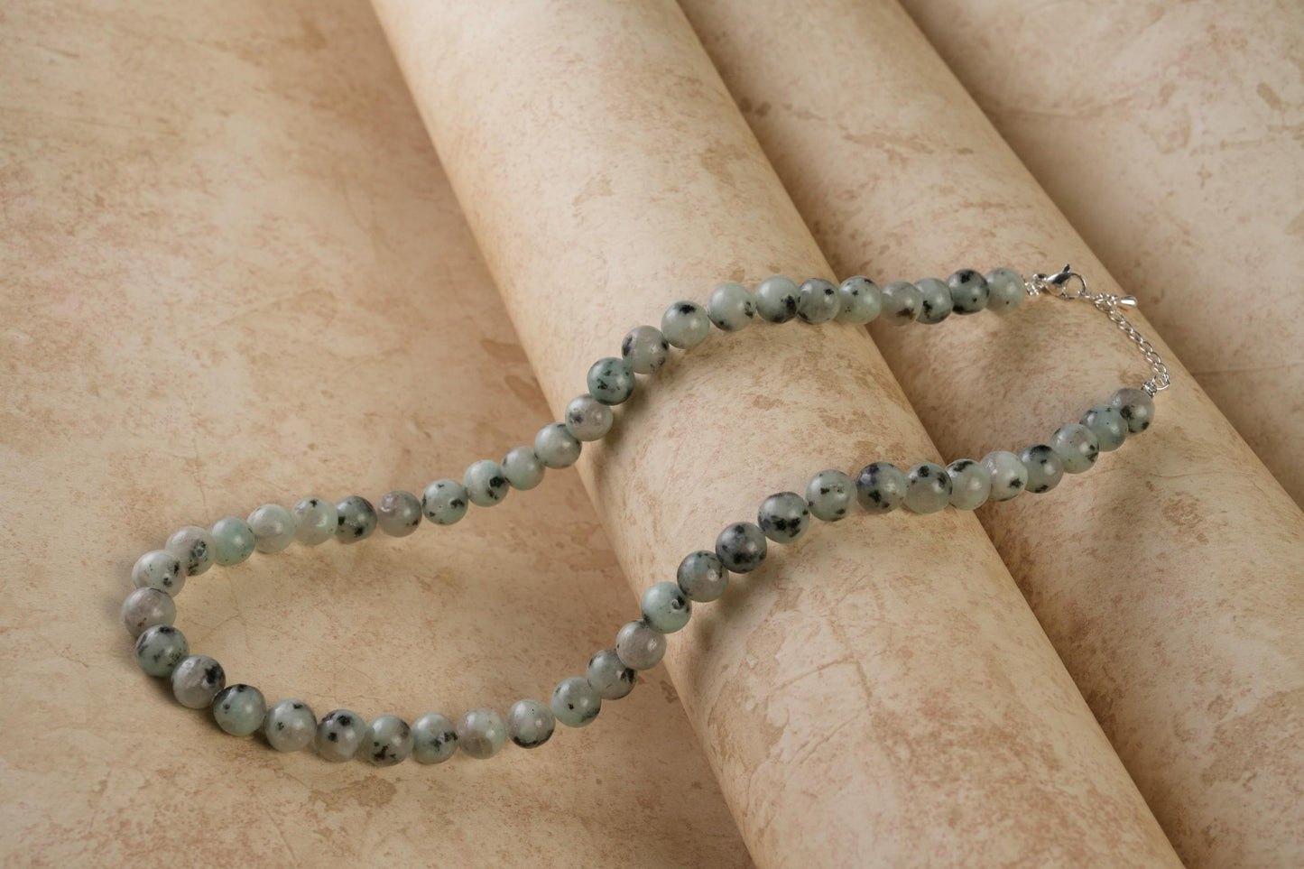 Genuine Kiwi Jasper Beads Necklace / Handcrafted Adjustable Mala Necklace / 8 MM Round Smooth Beaded Necklace Jewelry For Her - AS & JG
