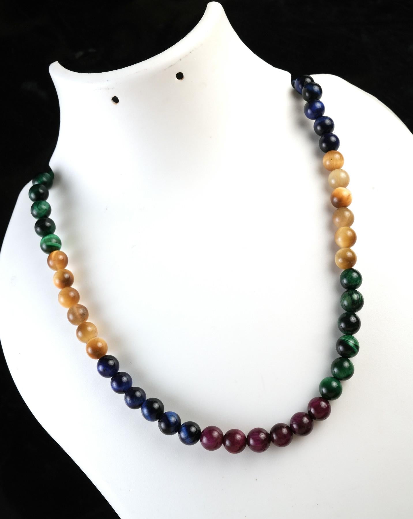Genuine Multi Tigers Eye Beads Necklace / Handcrafted Adjustable Mala Necklace / 8 MM Round Smooth Beaded Necklace Jewelry For Her - AS & JG