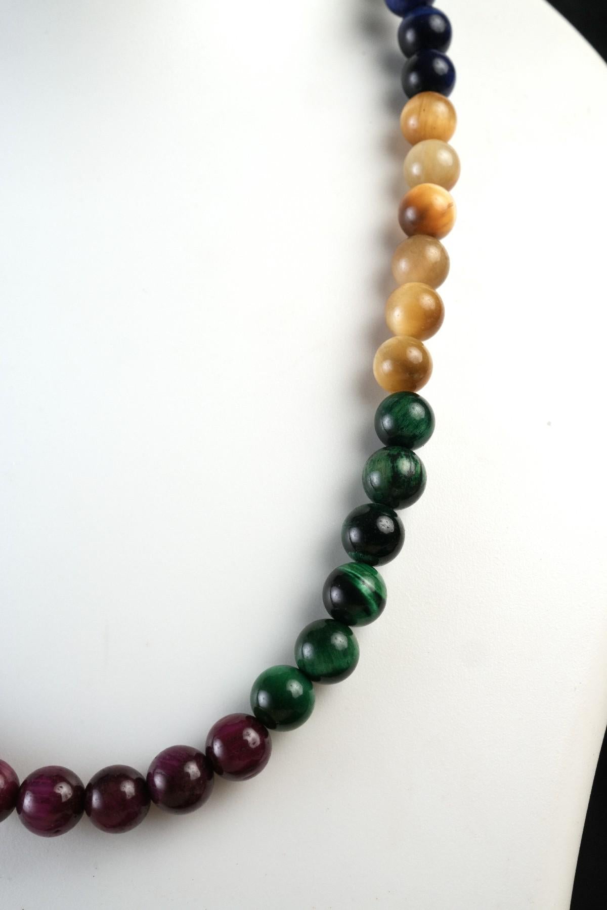 Genuine Multi Tigers Eye Beads Necklace / Handcrafted Adjustable Mala Necklace / 8 MM Round Smooth Beaded Necklace Jewelry For Her - AS & JG
