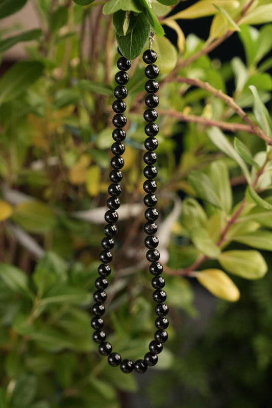 Genuine Black Obsidian Beads Necklace / Handcrafted Adjustable Mala Necklace / 8 MM Round Smooth Beaded Necklace Jewelry For Her - AS & JG