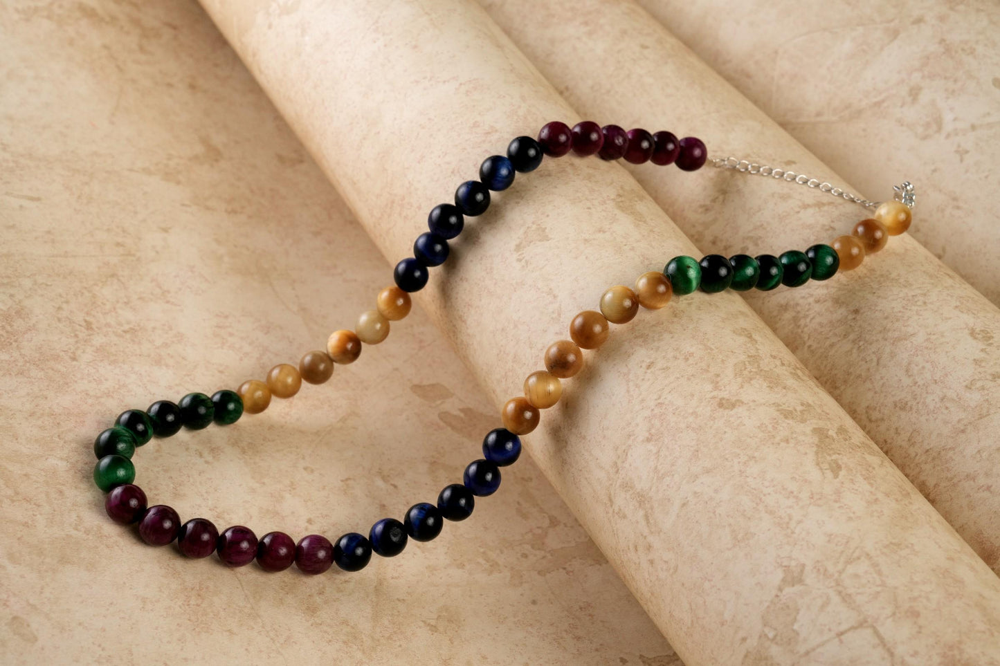 Genuine Multi Tigers Eye Beads Necklace / Handcrafted Adjustable Mala Necklace / 8 MM Round Smooth Beaded Necklace Jewelry For Her - AS & JG