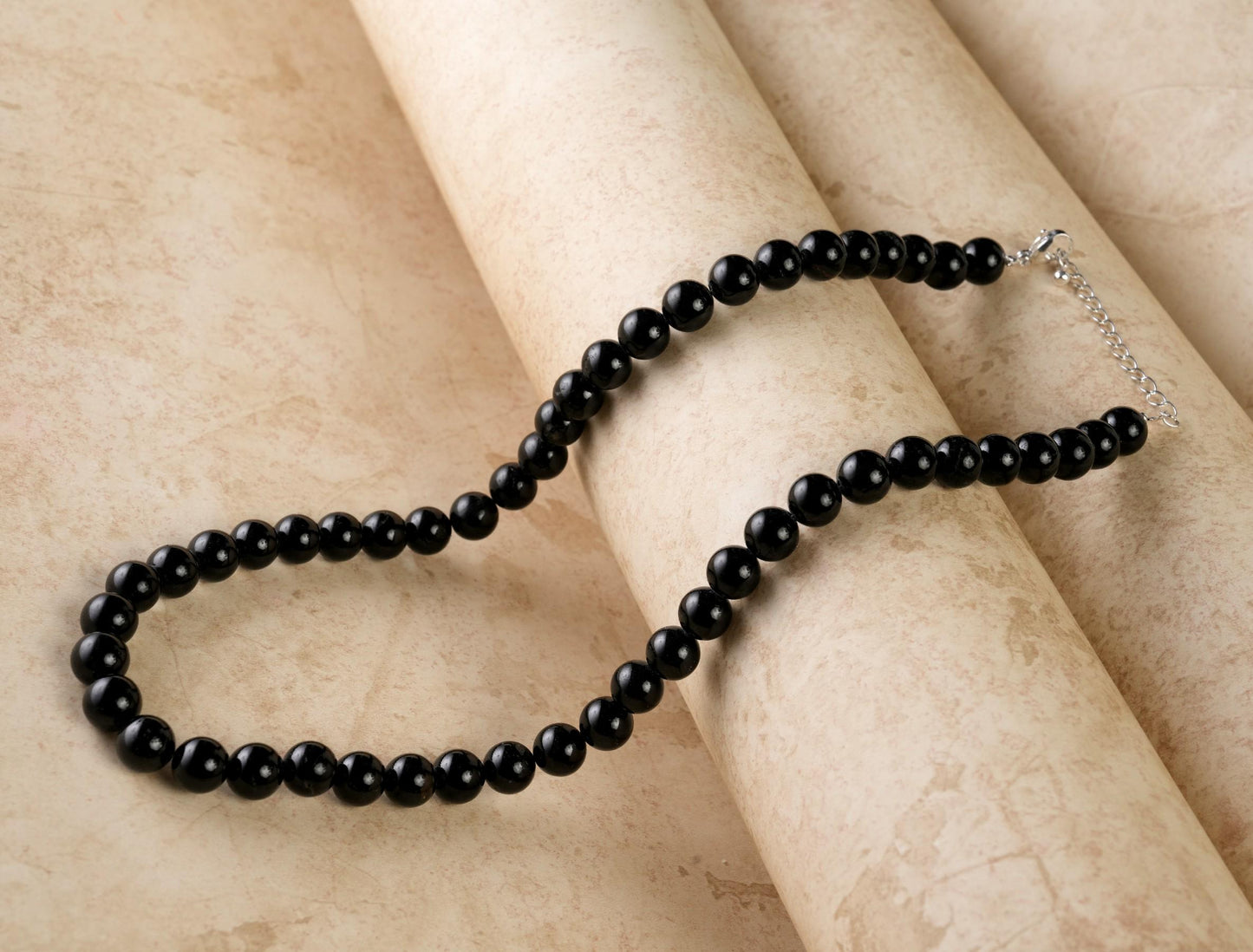 Genuine Black Obsidian Beads Necklace / Handcrafted Adjustable Mala Necklace / 8 MM Round Smooth Beaded Necklace Jewelry For Her - AS & JG
