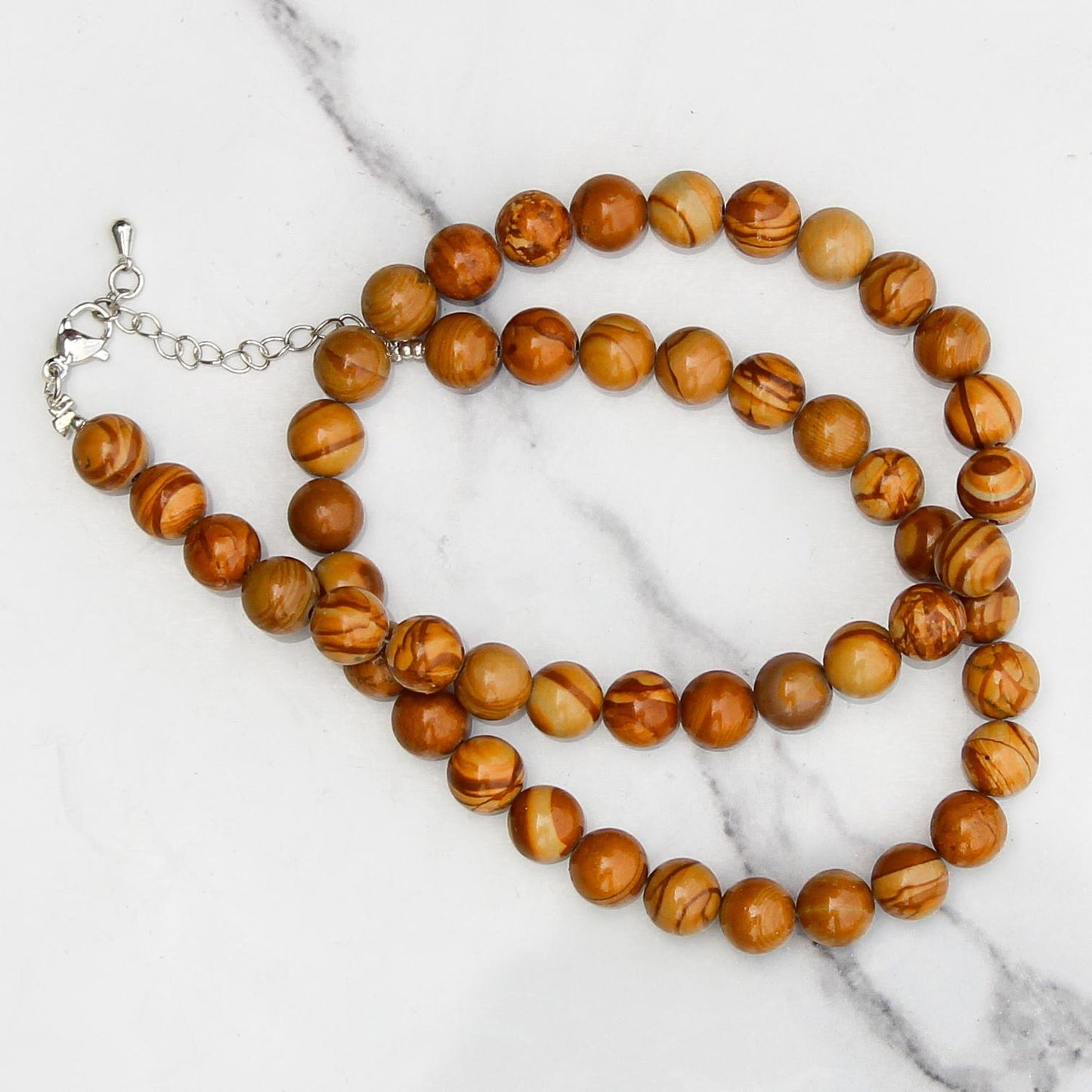 Genuine Camel Skin Jasper Beads Necklace / Handcrafted Adjustable Mala Necklace / 8 MM Round Smooth Beaded Necklace Jewelry For Her -AS & JG