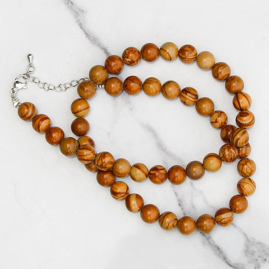 Genuine Camel Skin Jasper Beads Necklace / Handcrafted Adjustable Mala Necklace / 8 MM Round Smooth Beaded Necklace Jewelry For Her -AS & JG