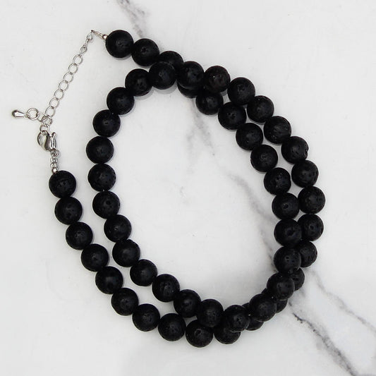 Genuine Lava Stone Beads Necklace / Handcrafted Adjustable Mala Necklace / 8 MM Round Smooth Beaded Necklace Jewelry For Her - AS & JG