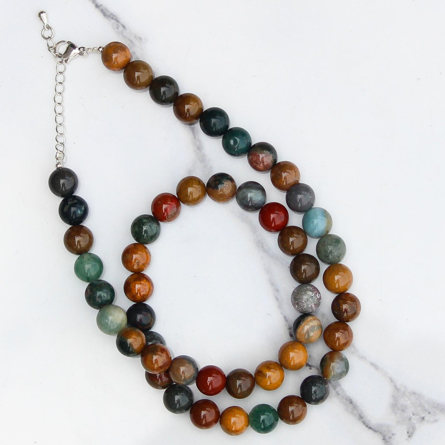 Genuine Ocean Agate Beads Necklace / Handcrafted Adjustable Mala Necklace / 8 MM Round Smooth Beaded Necklace Jewelry For Her - AS & JG