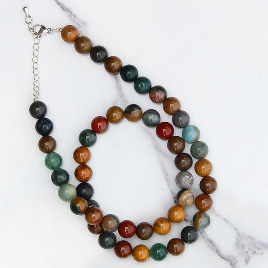 Genuine Ocean Agate Beads Necklace / Handcrafted Adjustable Mala Necklace / 8 MM Round Smooth Beaded Necklace Jewelry For Her - AS & JG