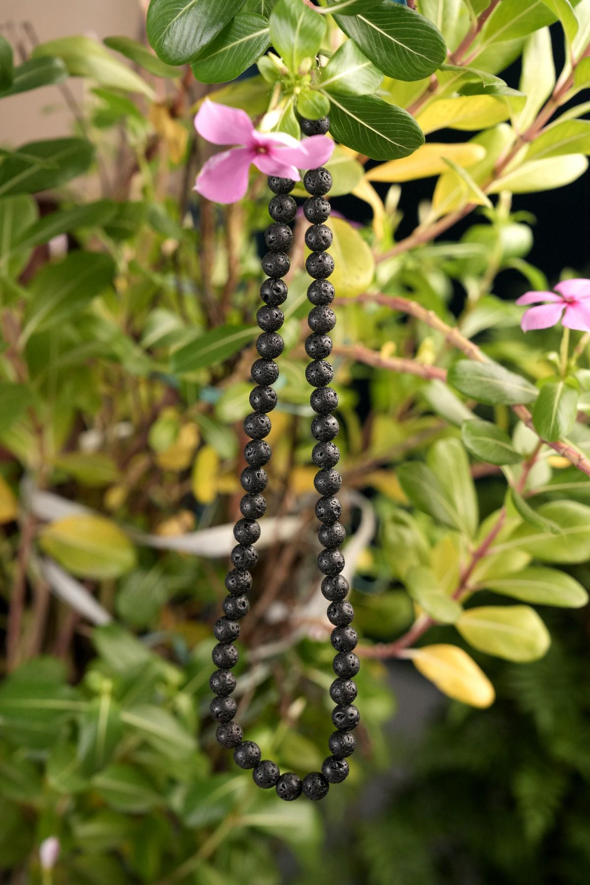 Genuine Lava Stone Beads Necklace / Handcrafted Adjustable Mala Necklace / 8 MM Round Smooth Beaded Necklace Jewelry For Her - AS & JG