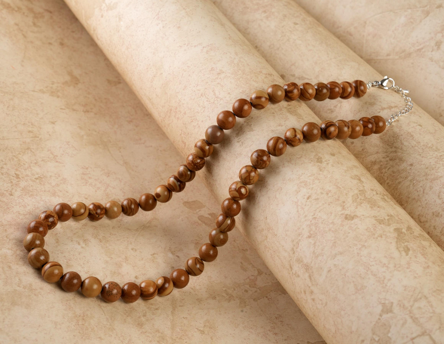 Genuine Camel Skin Jasper Beads Necklace / Handcrafted Adjustable Mala Necklace / 8 MM Round Smooth Beaded Necklace Jewelry For Her -AS & JG