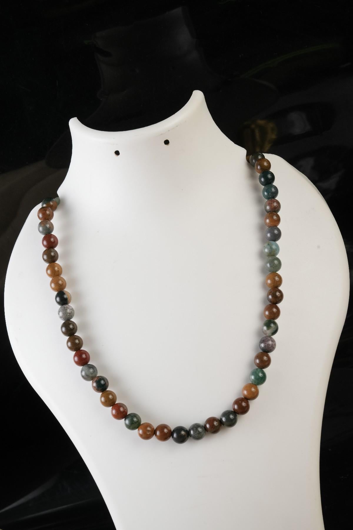 Genuine Ocean Agate Beads Necklace / Handcrafted Adjustable Mala Necklace / 8 MM Round Smooth Beaded Necklace Jewelry For Her - AS & JG