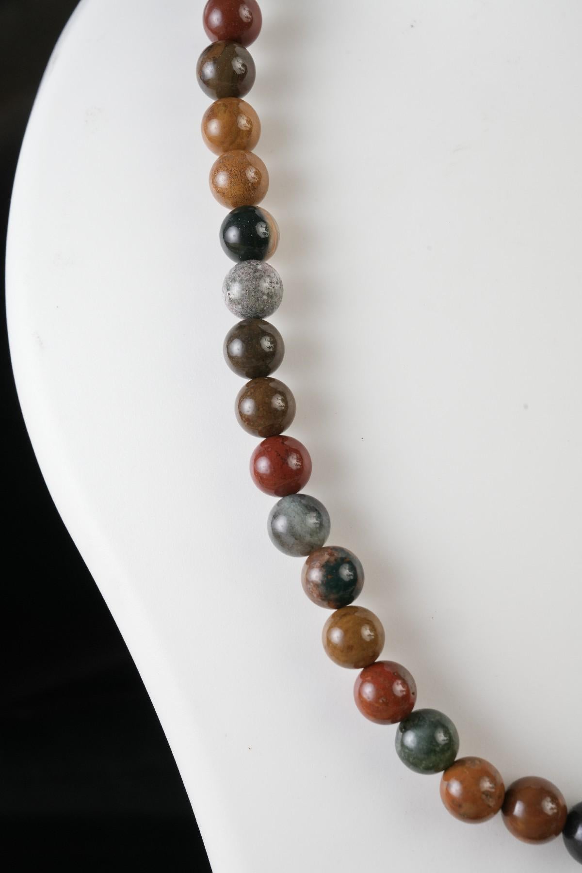 Genuine Ocean Agate Beads Necklace / Handcrafted Adjustable Mala Necklace / 8 MM Round Smooth Beaded Necklace Jewelry For Her - AS & JG