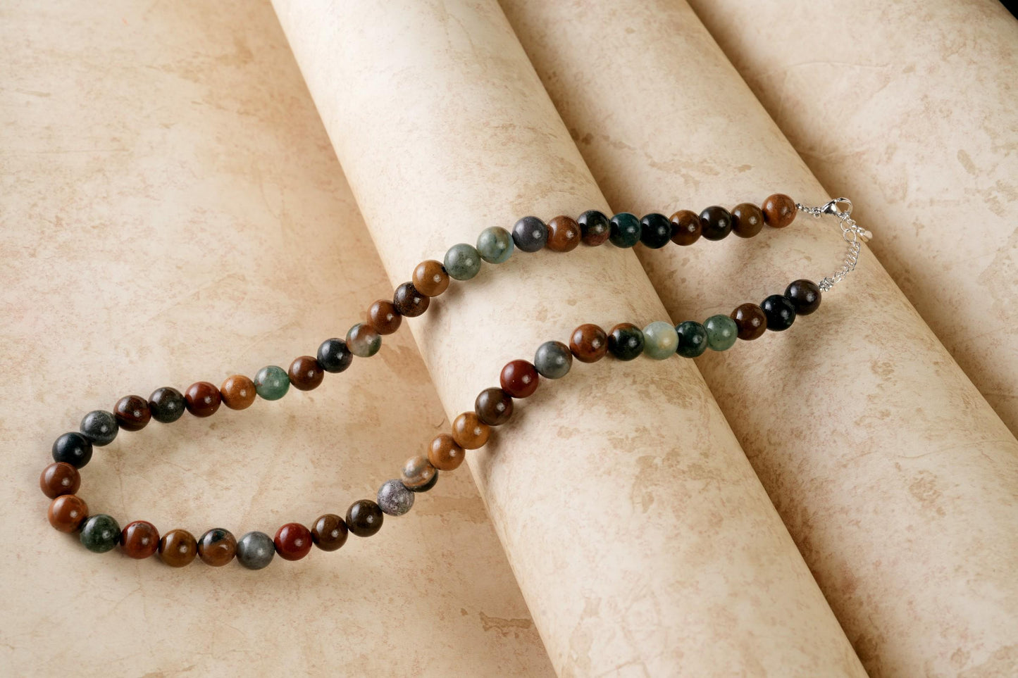 Genuine Ocean Agate Beads Necklace / Handcrafted Adjustable Mala Necklace / 8 MM Round Smooth Beaded Necklace Jewelry For Her - AS & JG