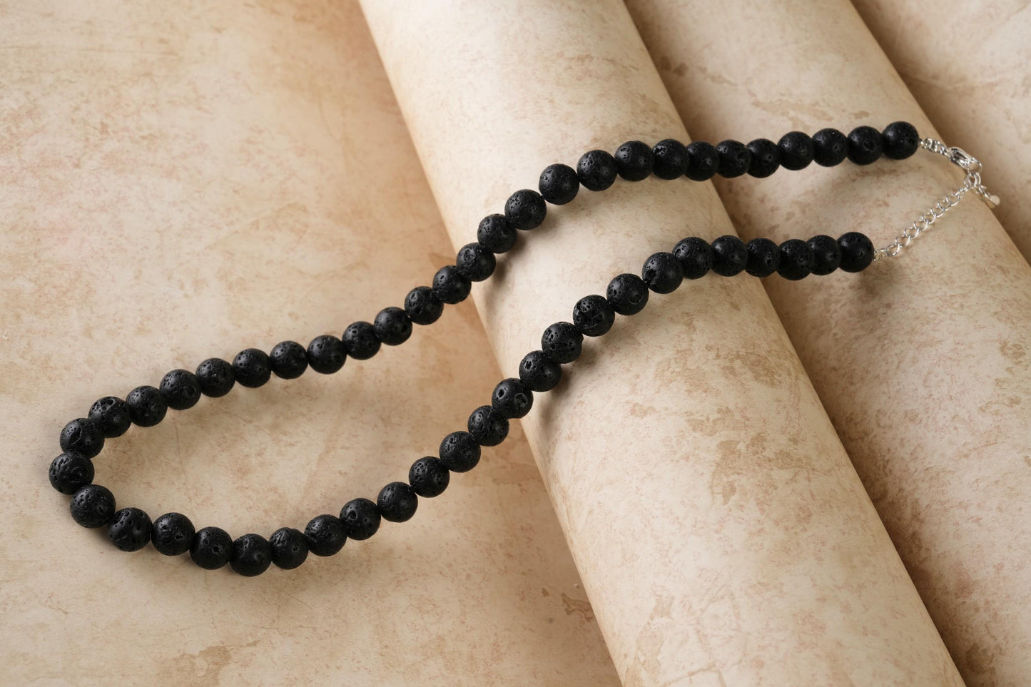 Genuine Lava Stone Beads Necklace / Handcrafted Adjustable Mala Necklace / 8 MM Round Smooth Beaded Necklace Jewelry For Her - AS & JG