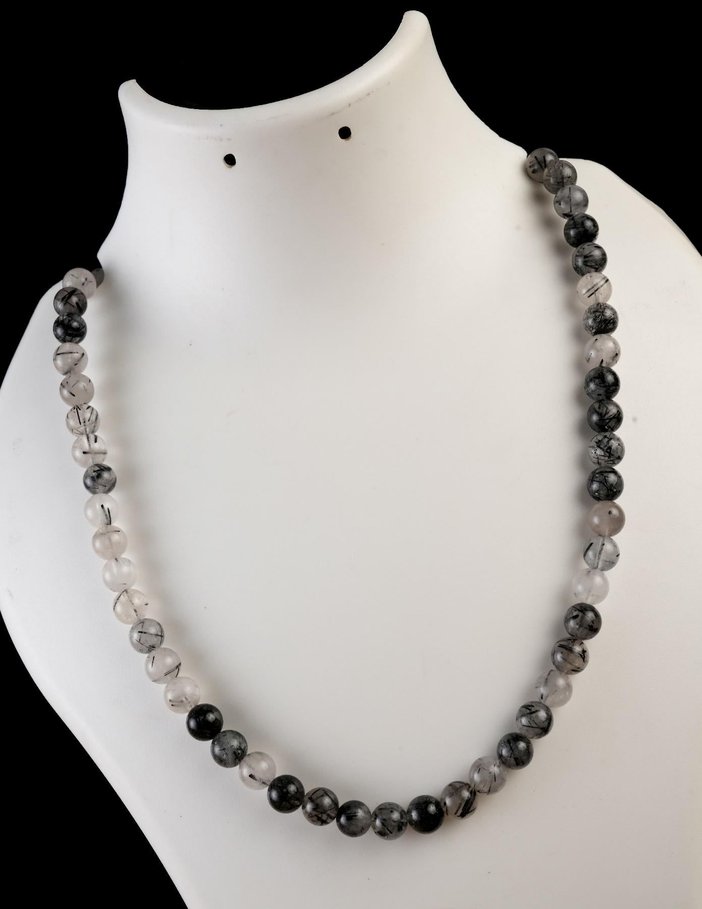 Genuine Black Rutile Quartz Beads Necklace / Handcrafted Adjustable Mala Necklace / 8 MM Round Smooth Beaded Necklace Jewelry For Her -AS&JG