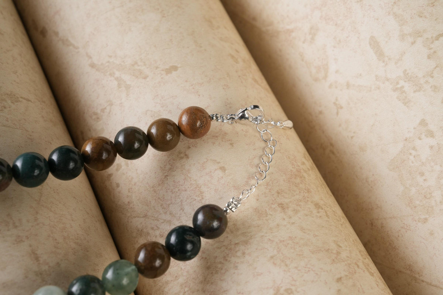 Genuine Ocean Agate Beads Necklace / Handcrafted Adjustable Mala Necklace / 8 MM Round Smooth Beaded Necklace Jewelry For Her - AS & JG