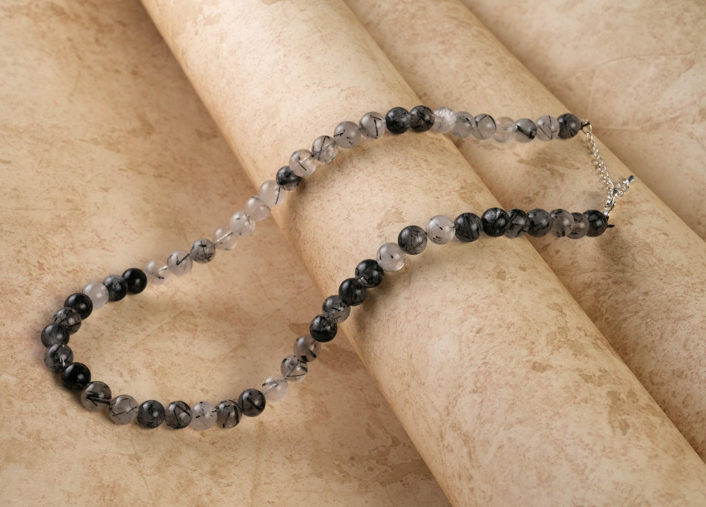 Genuine Black Rutile Quartz Beads Necklace / Handcrafted Adjustable Mala Necklace / 8 MM Round Smooth Beaded Necklace Jewelry For Her -AS&JG