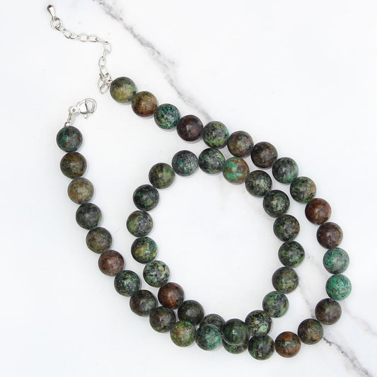 Genuine African Turquoise Beads Necklace / Handcrafted Adjustable Mala Necklace / 8 MM Round Smooth Beaded Necklace Jewelry For Her -AS & JG