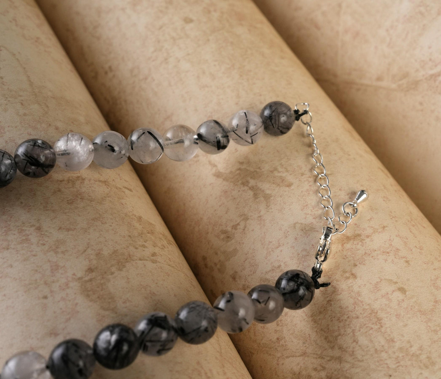 Genuine Black Rutile Quartz Beads Necklace / Handcrafted Adjustable Mala Necklace / 8 MM Round Smooth Beaded Necklace Jewelry For Her -AS&JG