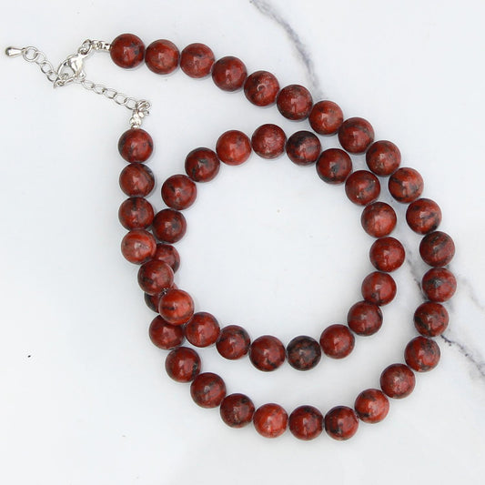 Genuine Dark Red Jasper Beads Necklace / Handcrafted Adjustable Mala Necklace / 8 MM Round Smooth Beaded Necklace Jewelry For Her - AS & JG
