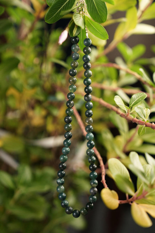Genuine Moss Agate Beads Necklace / Handcrafted Adjustable Mala Necklace / 8 MM Round Smooth Beaded Necklace Jewelry For Her - AS & JG
