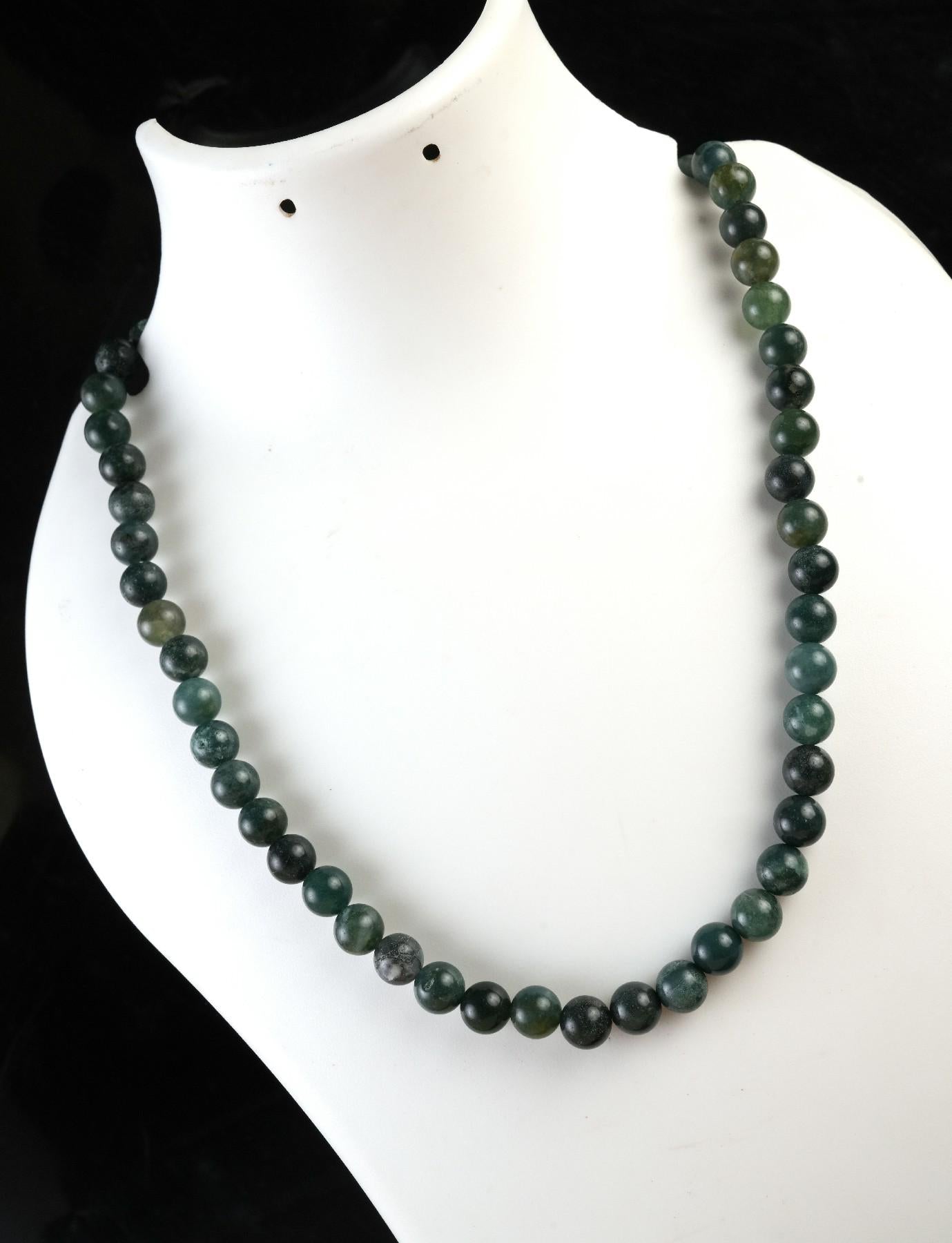 Genuine Moss Agate Beads Necklace / Handcrafted Adjustable Mala Necklace / 8 MM Round Smooth Beaded Necklace Jewelry For Her - AS & JG